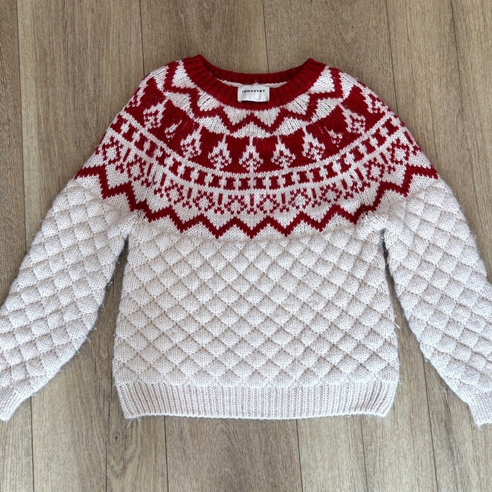 Industry Women's Red and White Patterned Sweater